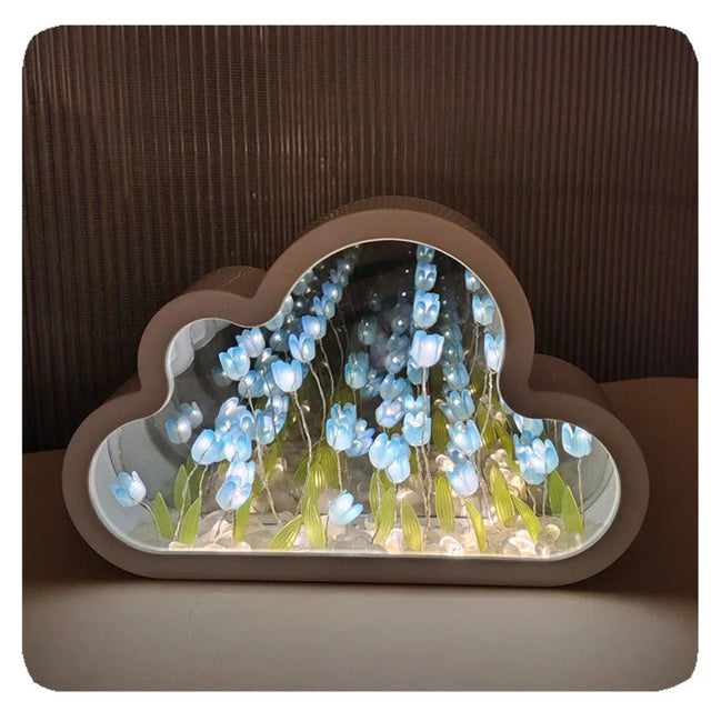 Florina LED-Tischlampe mit Spiegeleffekt und Tulpenmotiv