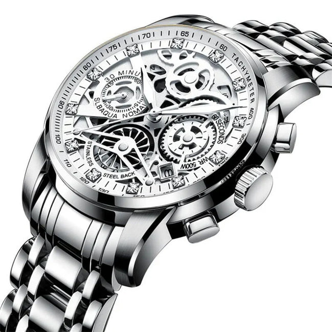 Virexon Herren Armbanduhr mit mechanischem Uhrwerk und Skelett-Zifferblatt