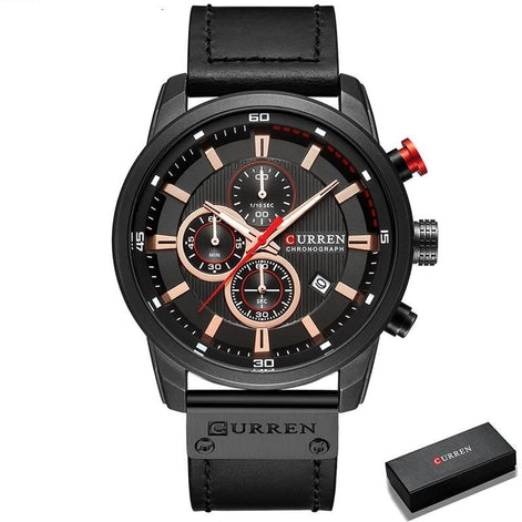 Herren Quarzuhr mit Lederarmband und Chronographenfunktion