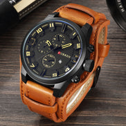 Calvero Herren Armbanduhr mit Lederarmband und Quarzwerk
