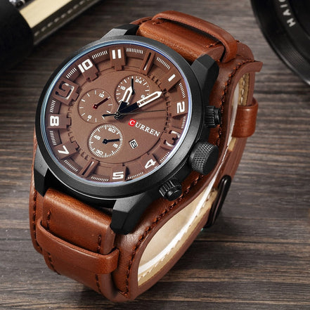 Calvero Herren Armbanduhr mit Lederarmband und Quarzwerk