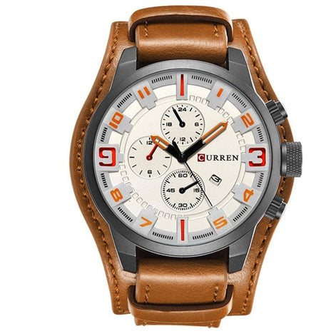 Herren Armbanduhr mit Lederarmband und Quarzwerk