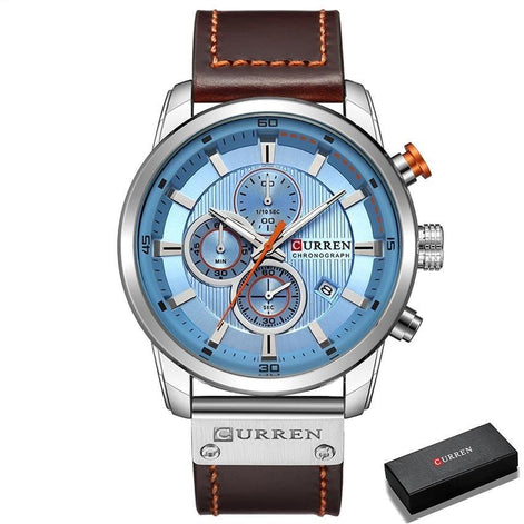 Herren Quarzuhr mit Lederarmband und Chronographenfunktion