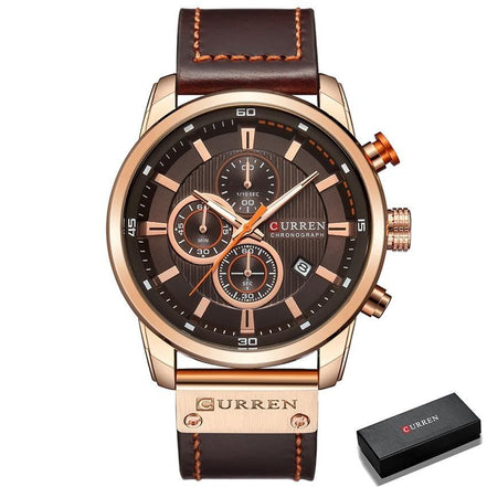 Corvello Herren Armbanduhr mit Lederarmband und Chronographenfunktion