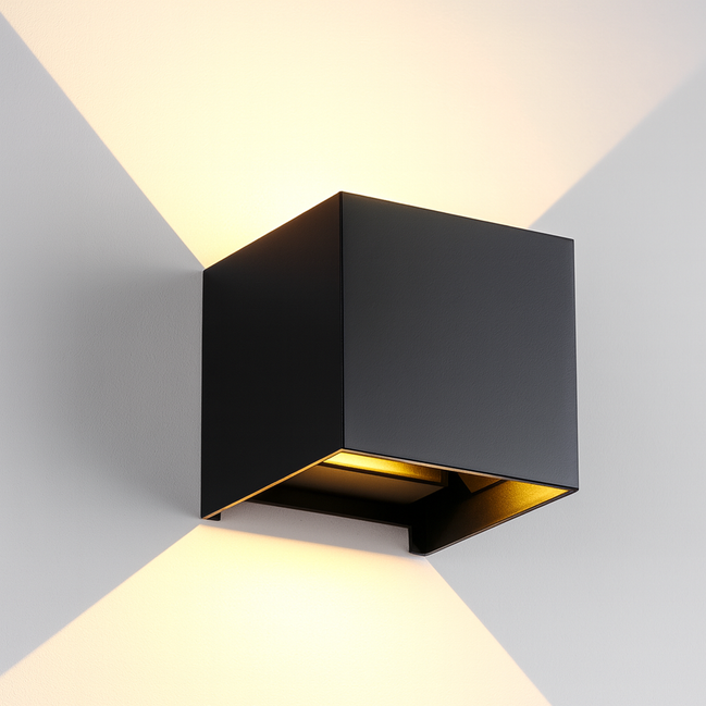 Moderne schwarze LED-Wandleuchte für Innenbeleuchtung, Würfelform, Wandmontage, Licht nach oben und unten