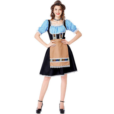 Damen Oktoberfest Dirndl mit bestickter Schürze und Schnürmieder – Adelina