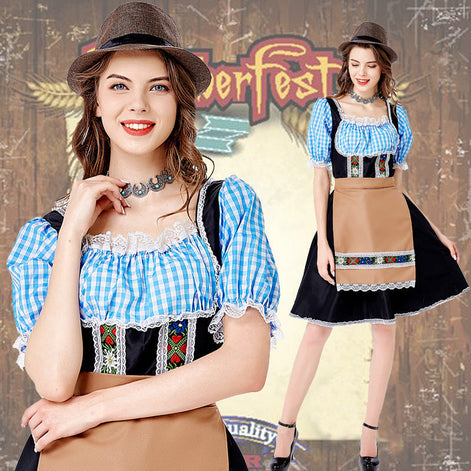Damen Oktoberfest Dirndl mit bestickter Schürze und Schnürmieder – Adelina
