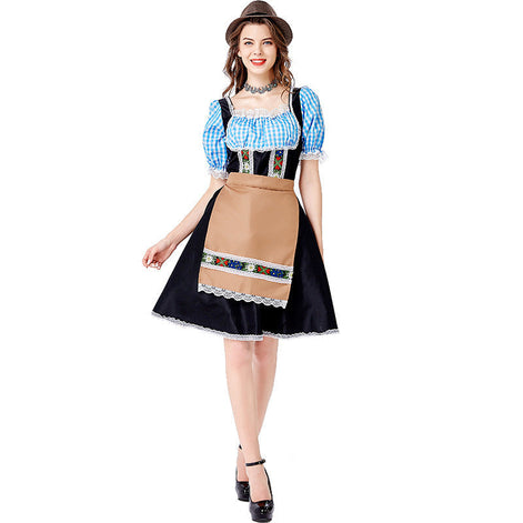 Damen Oktoberfest Dirndl mit bestickter Schürze und Schnürmieder – Adelina