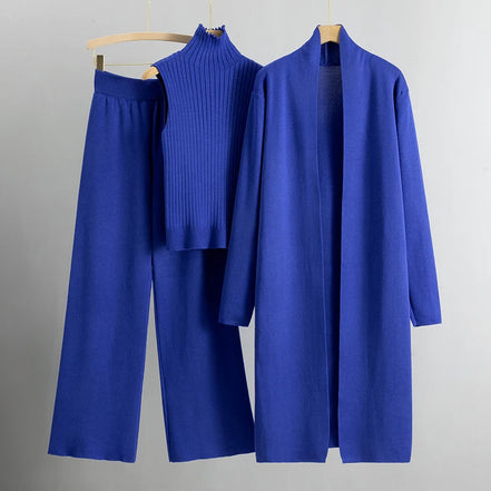 Selviora 3-teiliges Set mit Mantel Hose und Pullover in lockerer Passform für Alltag und Freizeit