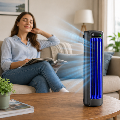 Bladloser Turmventilator mit Fernbedienung und einstellbaren Luftstufen – AeroTower