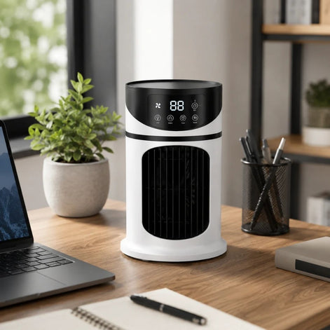 Tragbarer USB Luftkühler mit LED-Display und Fernbedienung – CoolBreeze