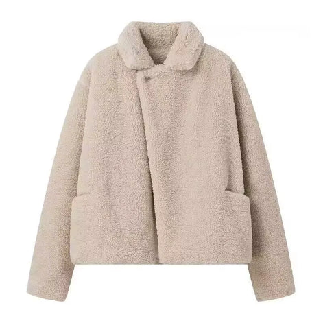 Damen Plüschjacke mit Umlegekragen und Knopfverschluss – Elvara