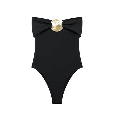 Schulterfreier Damen-Body mit Schleifendetail – Veloura