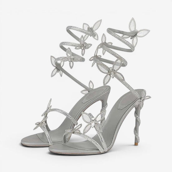 Florencia Damen Sandalen mit Knöchelriemen und floralem Detail