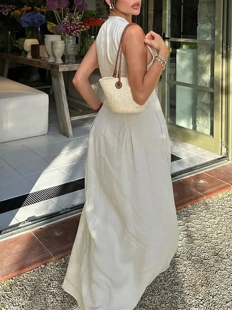 Damen Ärmelloses Midikleid mit Plisseefalten und Reißverschluss – Elanora