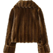 Kurze Damen Kunstfelljacke mit Reverskragen für Herbst und Winter – Norvella