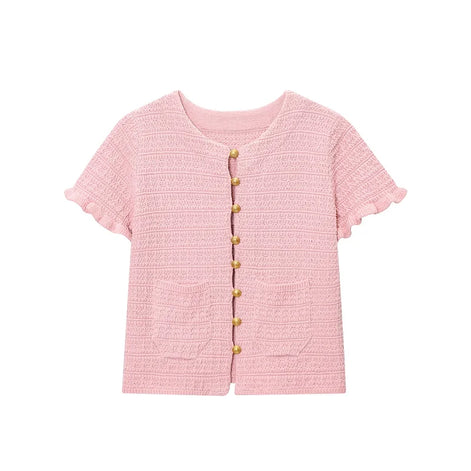 Kurzarm Strickcardigan mit Knopfleiste für Damen – LioraBelle