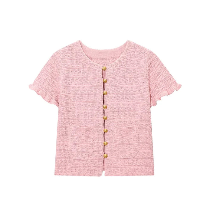 Kurzarm Strickcardigan mit Knopfleiste für Damen – LioraBelle