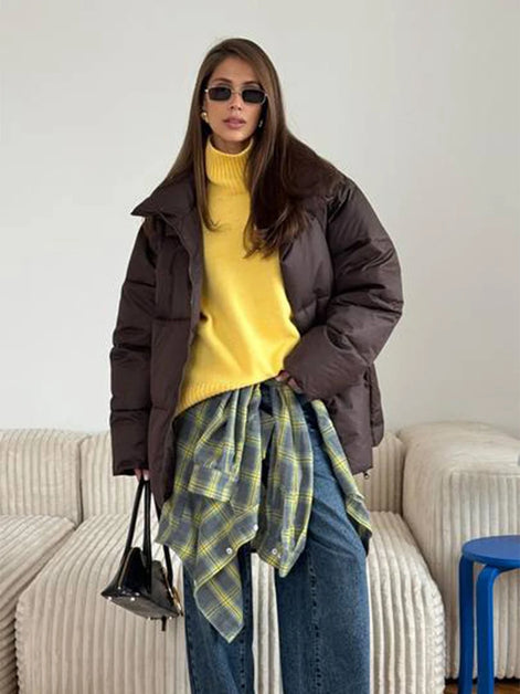 Damen Winterjacke mit abnehmbarer Kapuze und Stehkragen – Norvella