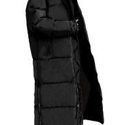 Lange Damen Steppjacke mit Kapuze und Reißverschluss – Velmira