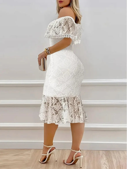 Elmavira Off-Shoulder Spitzenkleid Midi