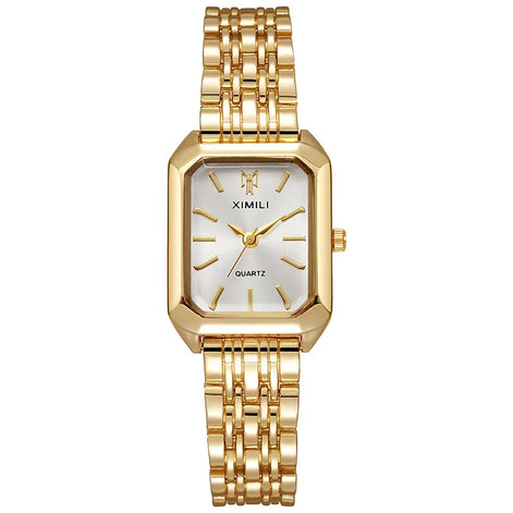 Rechteckige Damenarmbanduhr mit Metallarmband und Quarzwerk