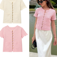 Kurzarm Strickcardigan mit Knopfleiste für Damen – LioraBelle