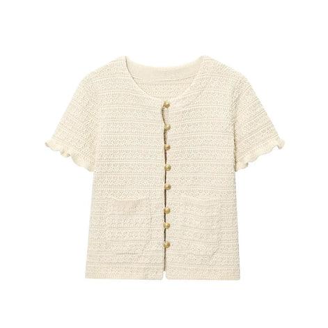Kurzarm Strickcardigan mit Knopfleiste für Damen – LioraBelle