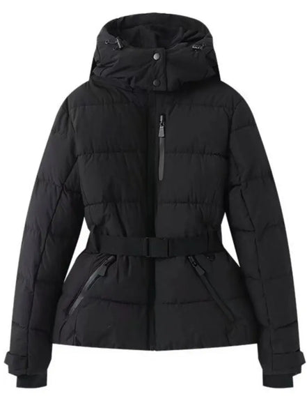 Damen Winterjacke mit Kapuze, Gürtel und wattierter Füllung – Cirella