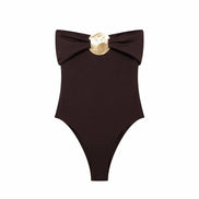 Schulterfreier Damen-Body mit Schleifendetail – Veloura