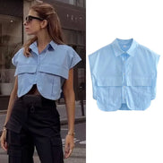 Eloria Damen Cropped Bluse mit Knopfleiste