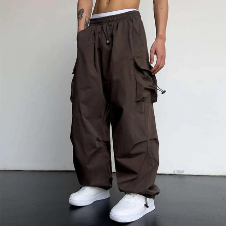 Varento Cargo Hose mit geradem Schnitt und Kordelzug – Freizeit Hose mit Taschen