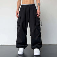 Varento Cargo Hose mit geradem Schnitt und Kordelzug – Freizeit Hose mit Taschen