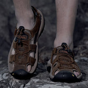 Veltrano Herren Ledersandalen mit Klettverschluss