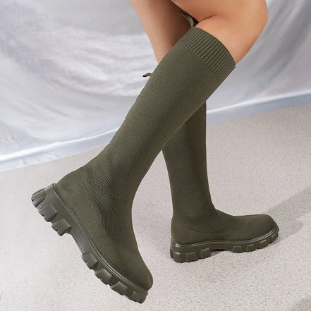 Eloria Damen Kniehohe Boots mit elastischem Schaft und Plateau