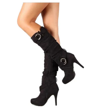 Avelina Damen Kniehohe Stiefel mit spitzer Form und hohem Absatz