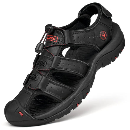 Veltrano Herren Ledersandalen mit Klettverschluss