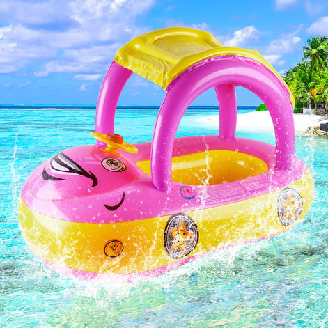 Carmello Aufblasbarer Kinder Schwimmring mit Auto-Design und Sonnendach