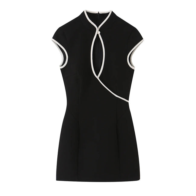 Élodine Damen Minikleid mit Kontrastdetails und Cut-out Design