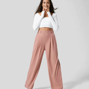 Velmoria Damen Karohose mit weitem Bein und hoher Taille