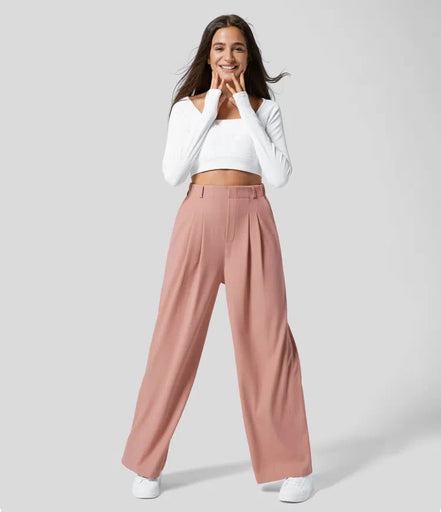Velmoria Damen Karohose mit weitem Bein und hoher Taille