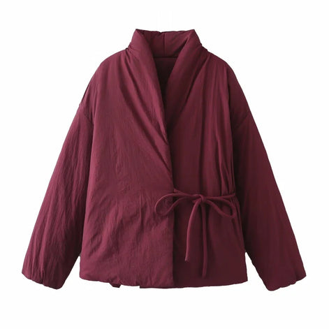 Damen Steppjacke mit V-Ausschnitt, Schnürverschluss und Taschen – Liora