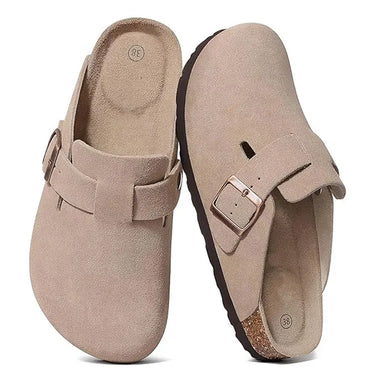 Marivelle Unisex Clogs aus Veloursleder mit Korkfußbett