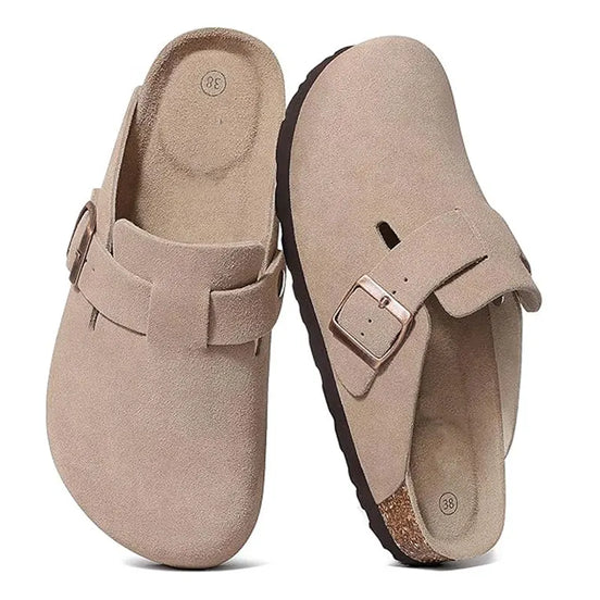 Marivelle Unisex Clogs aus Veloursleder mit Korkfußbett