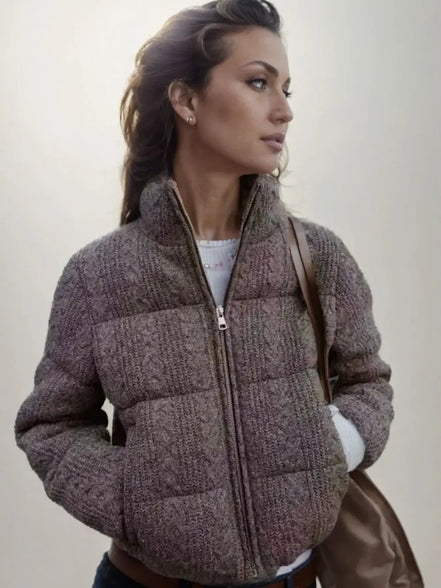 Damen Winterjacke mit Strickkragen und wattierter Füllung – Alvessa
