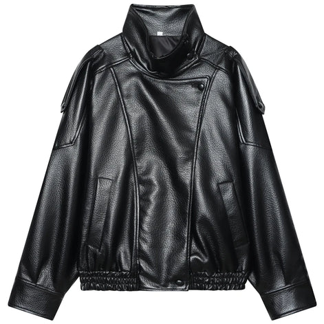 Damen Cropped Bomberjacke in Kunstleder-Optik mit Reißverschluss – Valenna