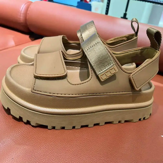 Lorvessa Damen Plateau Sandalen mit Keilabsatz und Knöchelriemen