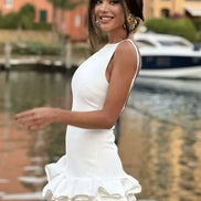 Serelia Damen Minikleid mit Volants und Offenem Rücken