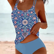 Marvessa Damen Tankini mit Print und einfarbiger Bikinihose