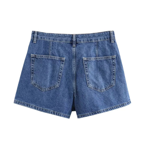 Lunessa Damen Cropped Jeansbluse mit Kurzarm